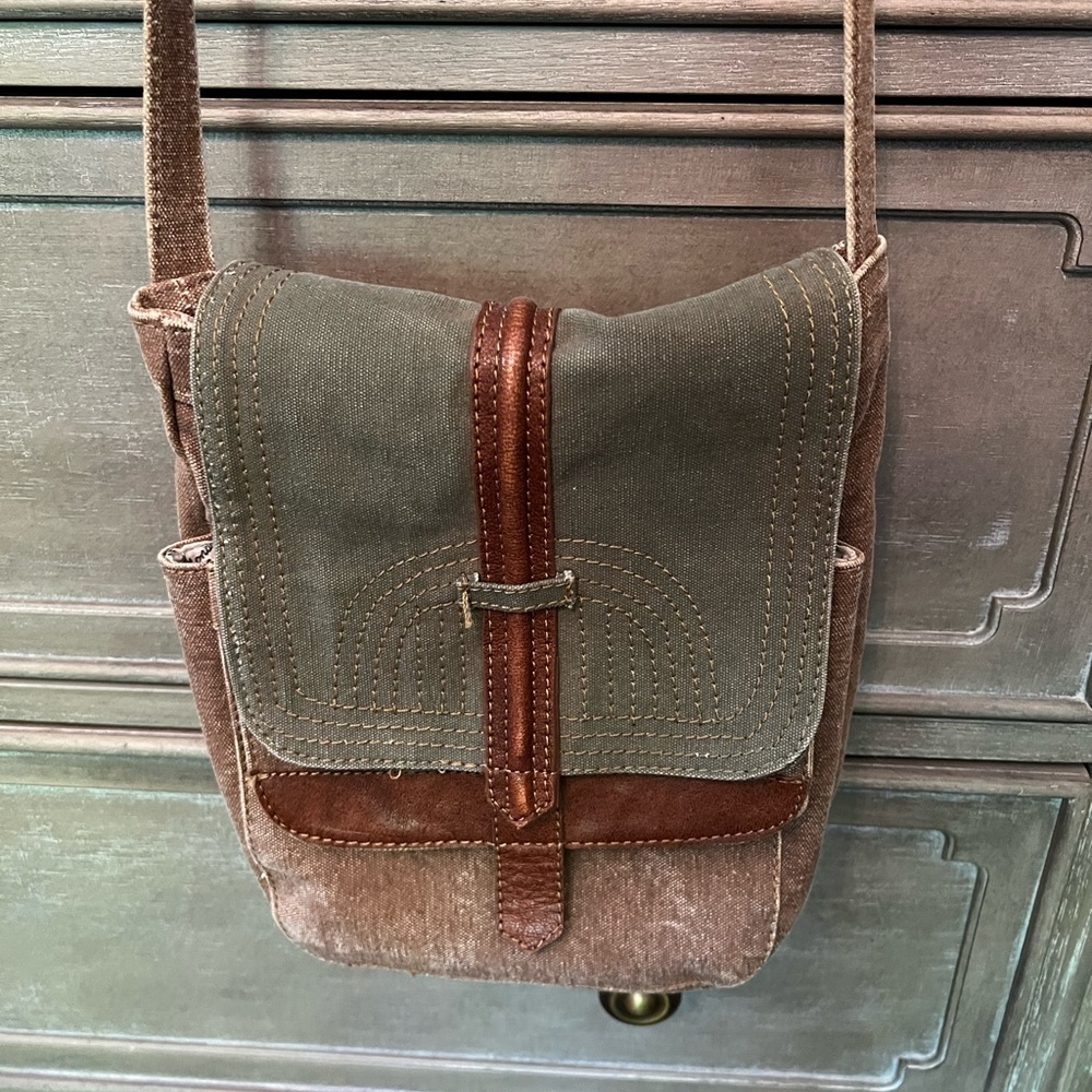 Fossil Mona Crossbody Handbag Canvas Boho Messenger